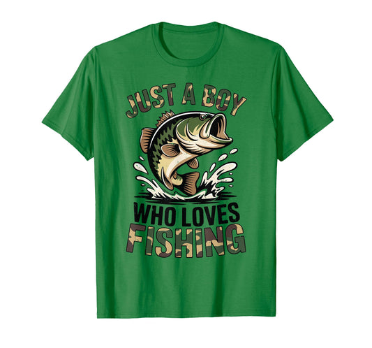 Youth Fishing Camo Bass Fish Just A Boy Who Loves Fishing T-Shirt