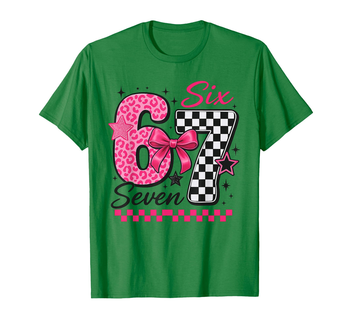 67 Leopard Checkered Funny Six Seven Meme 67 Teachers Kids T-Shirt