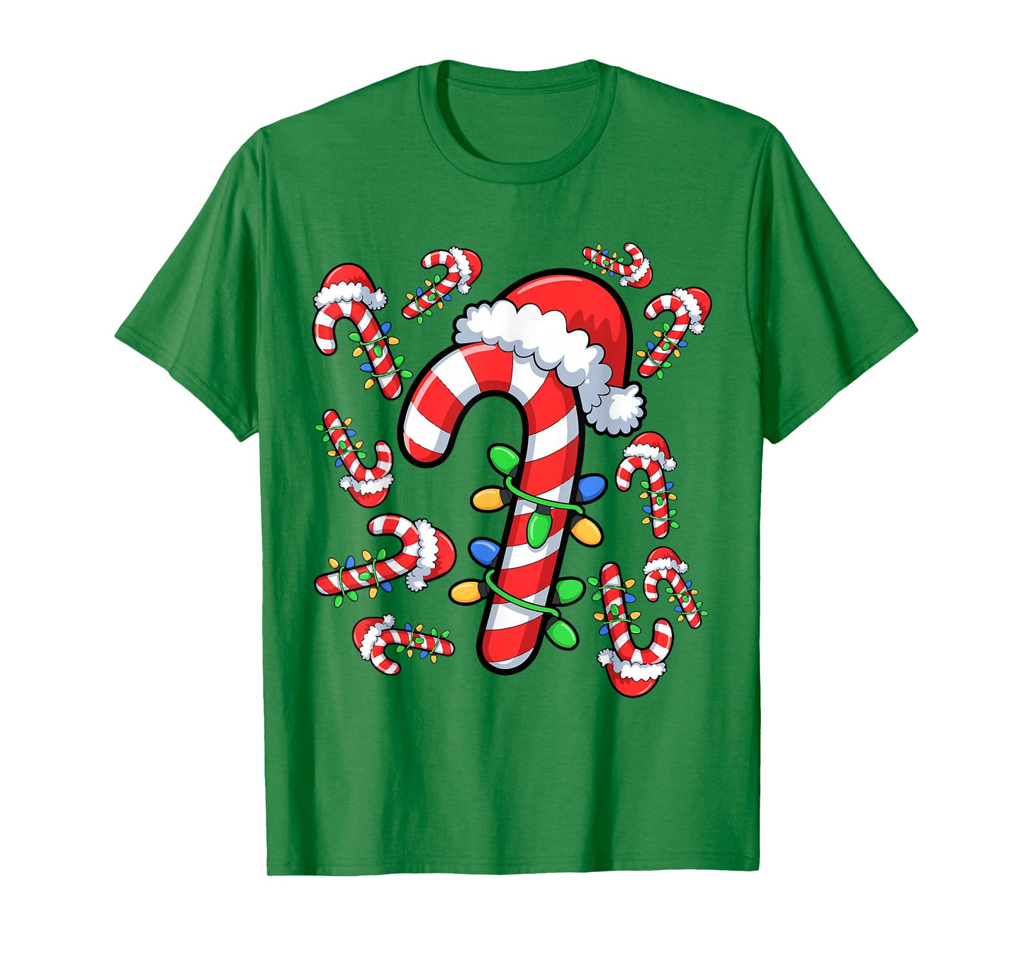 Red and White Candy Cane Santa Christmas Xmas Lights T-Shirt