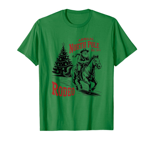 Annual North Pole Rodeo Santa Western Cowboy Christmas Retro T-Shirt