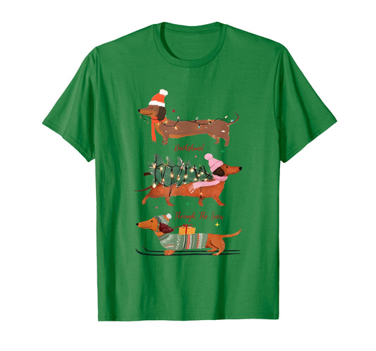 Dashing Through The Snow Christmas Wiener Dog Holiday T-Shirt