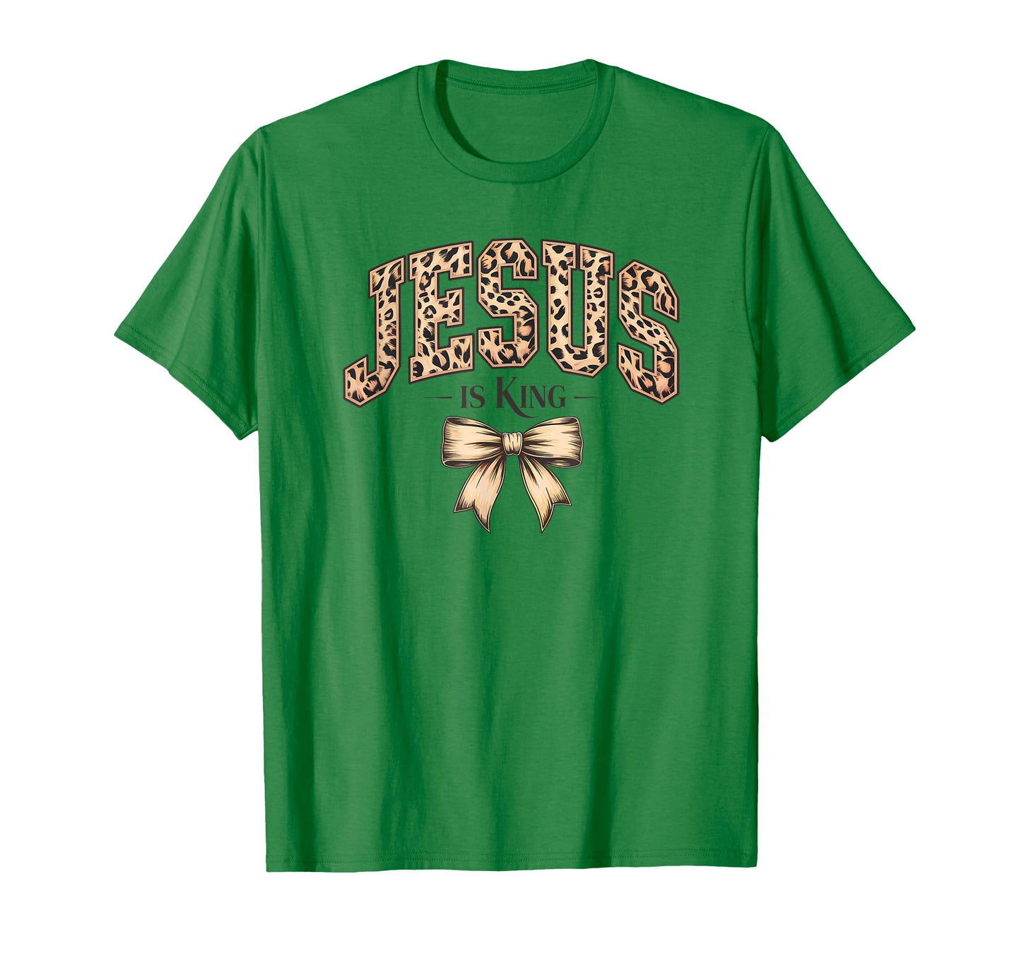 Jesus is King Cheetah Christian Coquette Bow Cute Faith T-Shirt