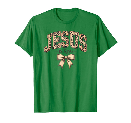 Jesus is King Cheetah Christian Coquette Bow Cute Faith T-Shirt