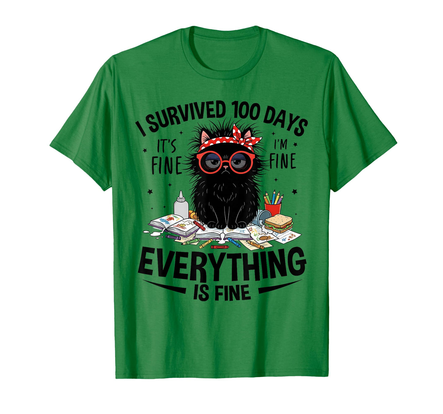 I Survived 100 Days of School Teacher Kids 100th Day Cat T-Shirt