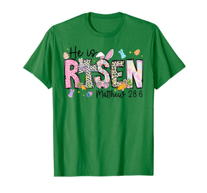 Happy Easter He is Risen Jesus Matthew 28:6 Women Kids Girls T-Shirt