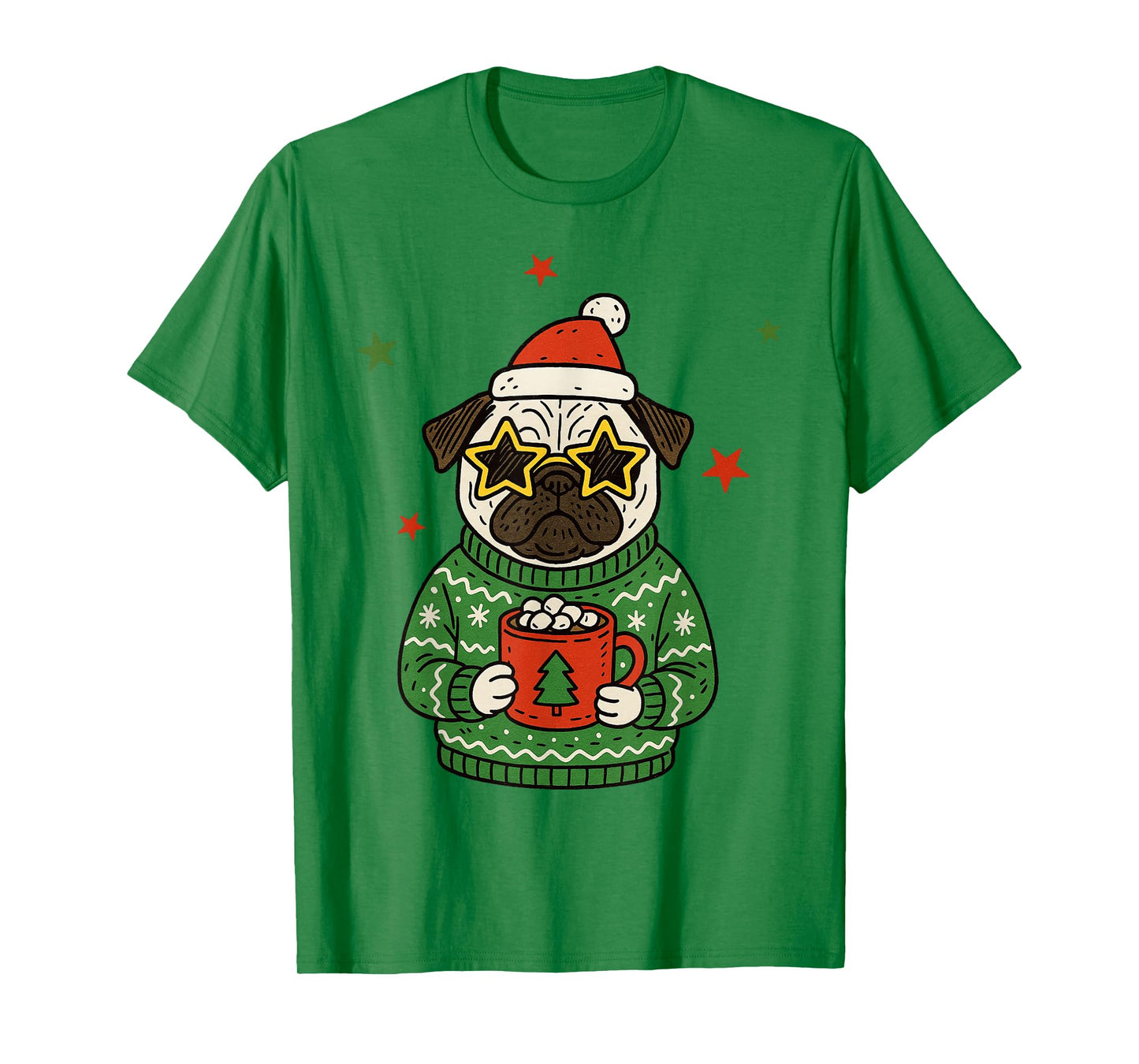 Pug Christmas Sweater Hot Cocoa Fun Secret Santa T-Shirt