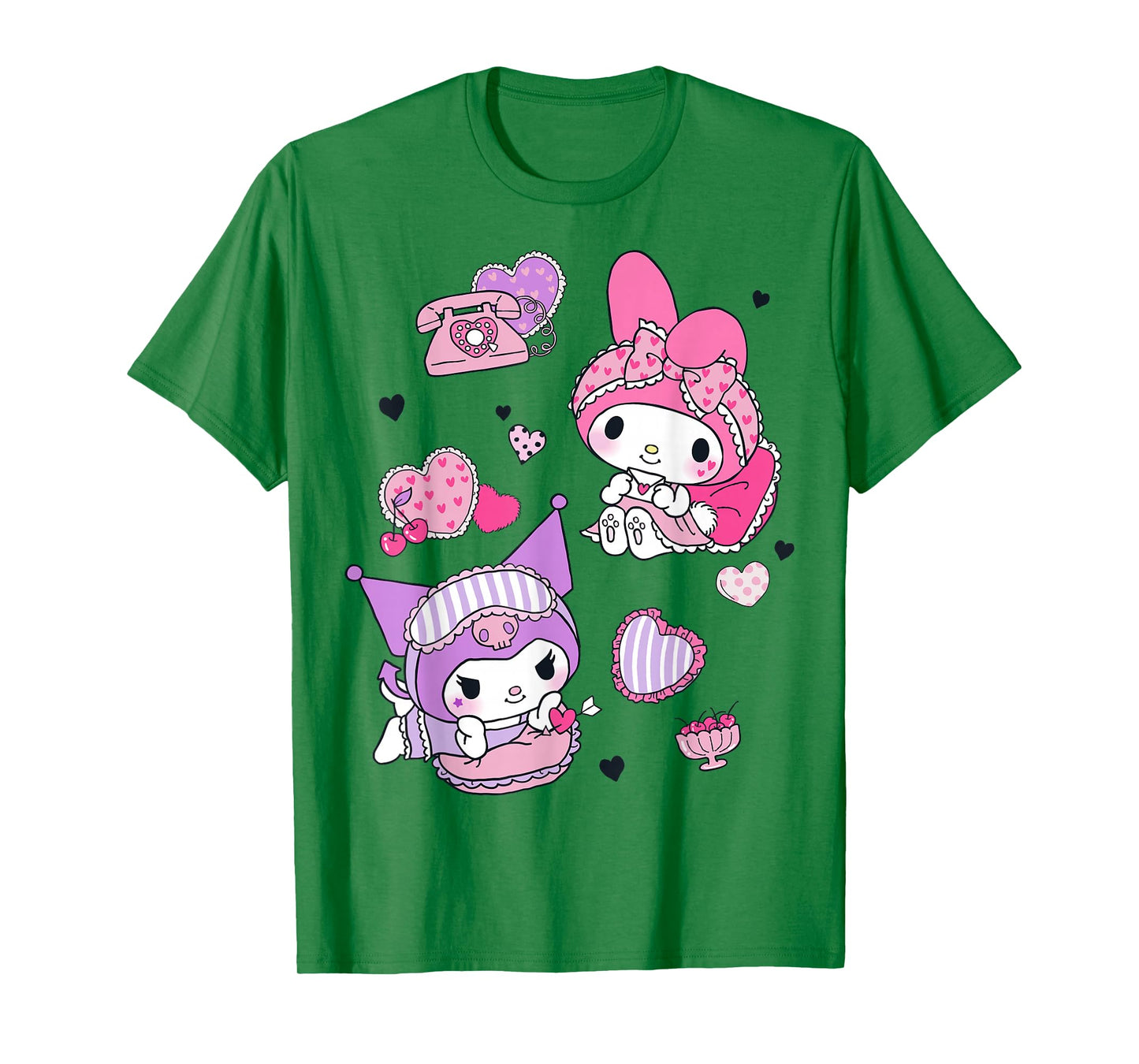 Hello Kitty My Melody and Kuromi Sleepover Fun Flying Hearts T-Shirt