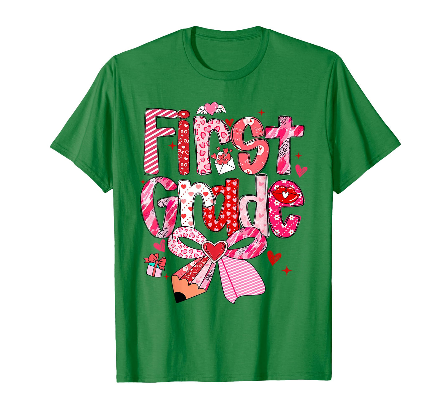 First 1st Grade Valentines Day Coquette Bow Teachers Girls T-Shirt