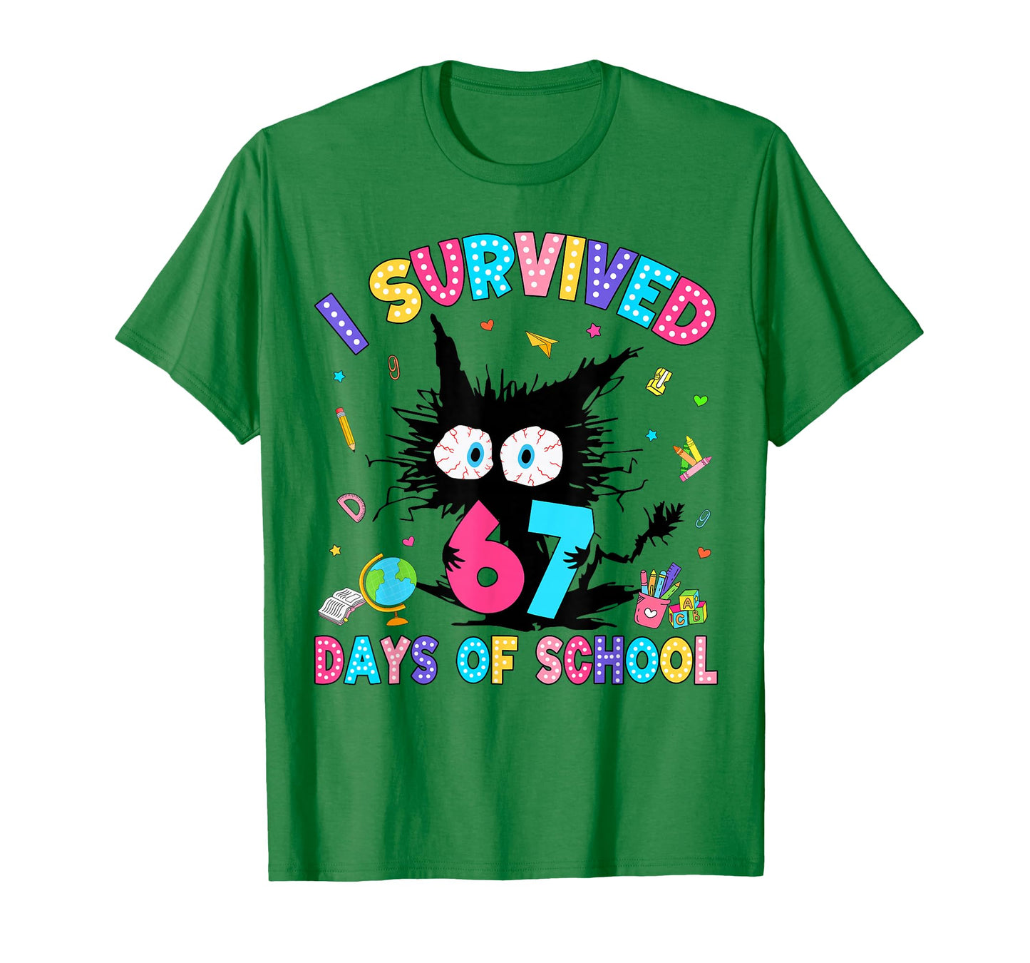 I Survived 67 Days of School Six Seven Meme Slang Black Cat T-Shirt