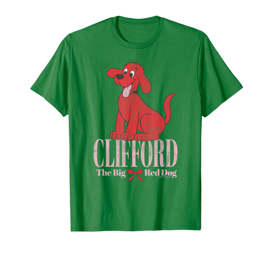 Clifford The Big Red Dog Pink Text with Bow Illustrated Book T-Shirt