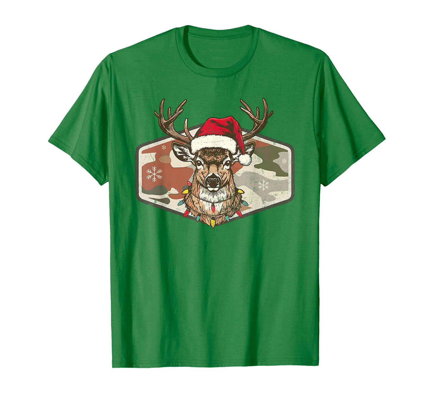 Christmas Holiday Camo Hunting Reindeer Deer Xmas Lights T-Shirt