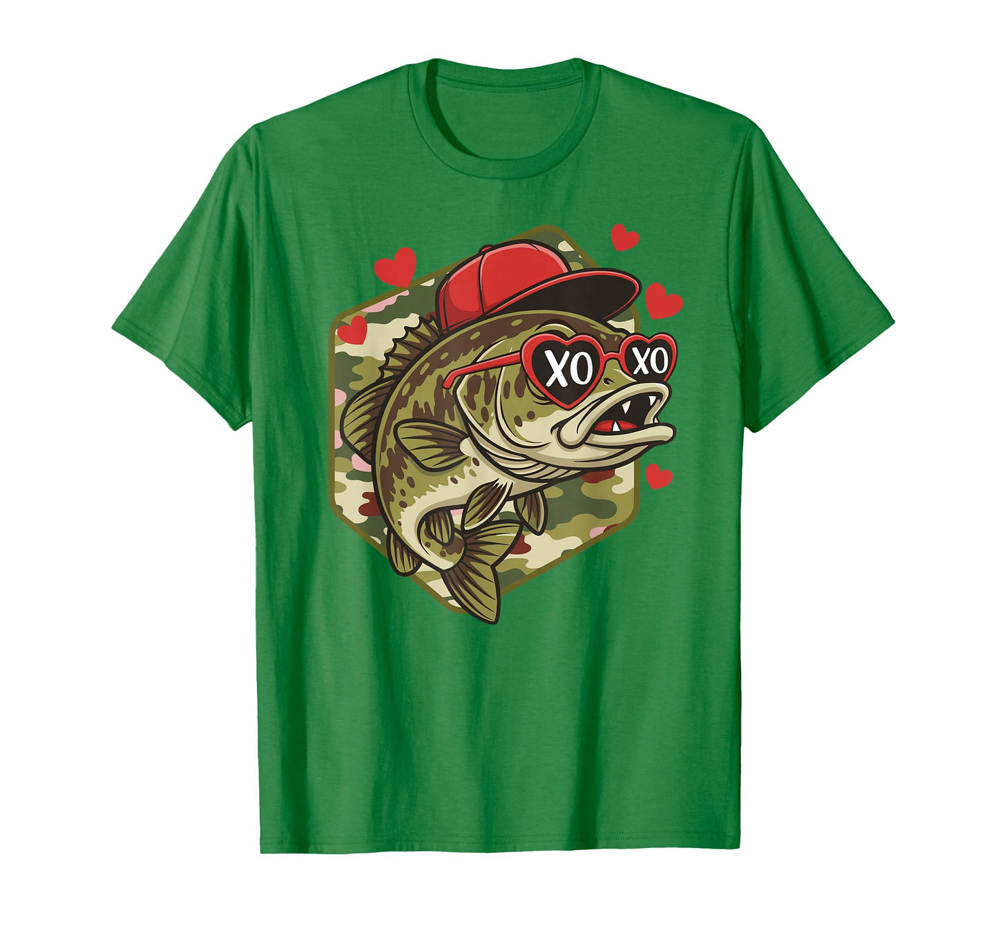 Retro Valentine Bass Fishing Camo Fisherman Valentine's Day T-Shirt