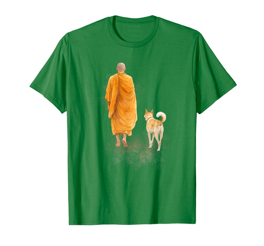 Peace Walking Monk & Dog Minimalist Zen Art T-Shirt