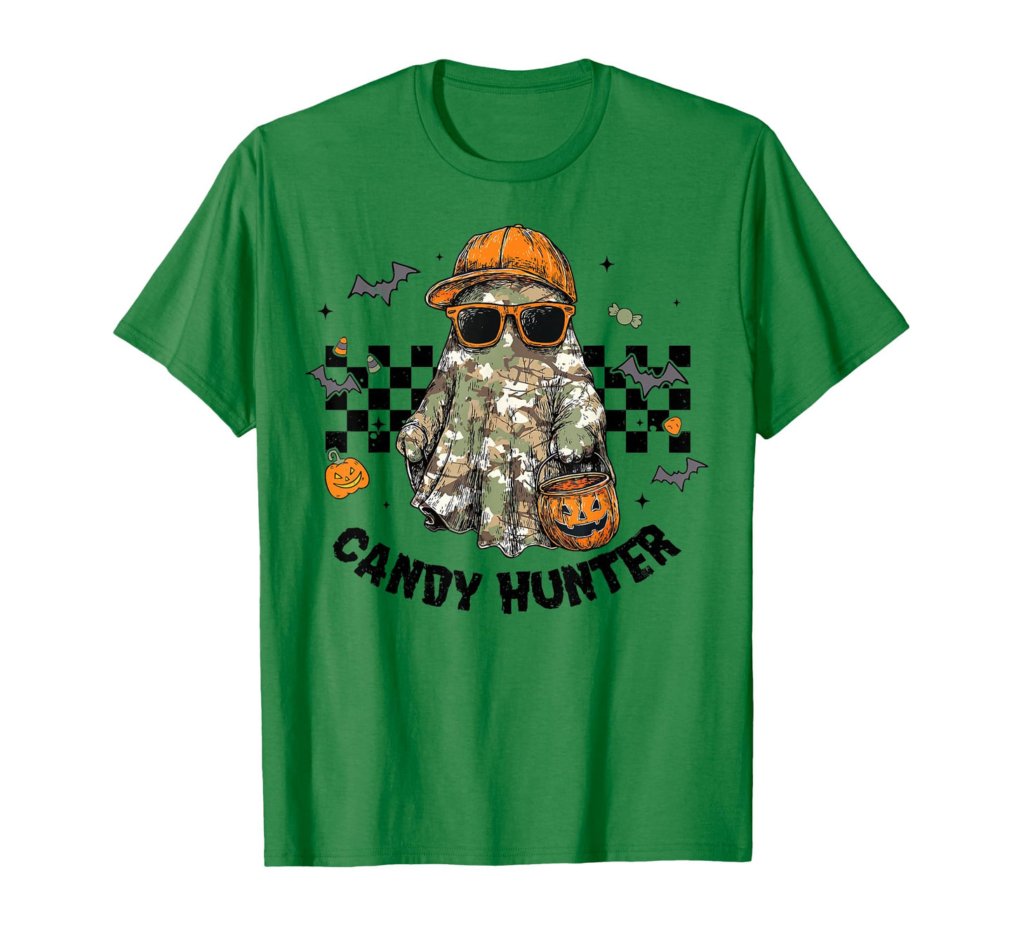 Camo Ghost Candy Hunter Halloween Spooky Dude Funny Boys Kid T-Shirt