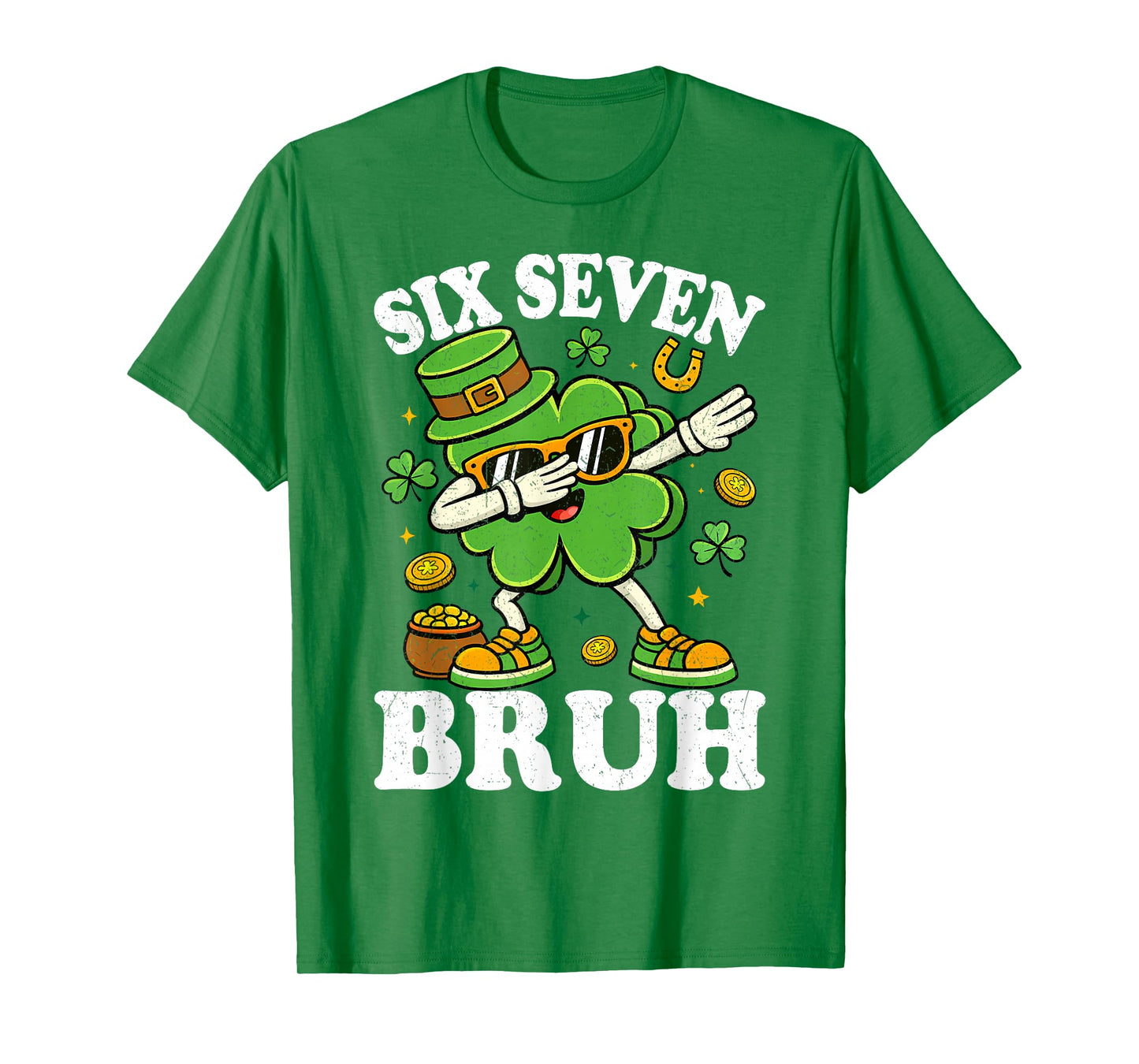 Six Seven Bruh Meme 67 St Patricks Day Dabbing Shamrock Kids T-Shirt