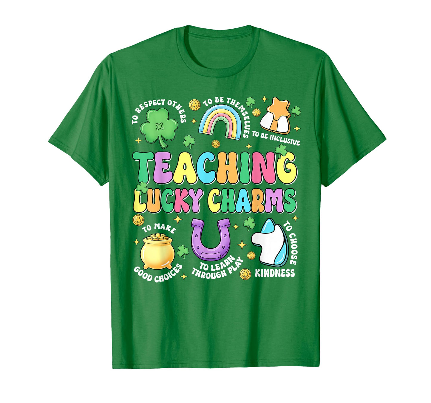Funny Teaching Lucky Charms Teacher Groovy St Patricks Day T-Shirt