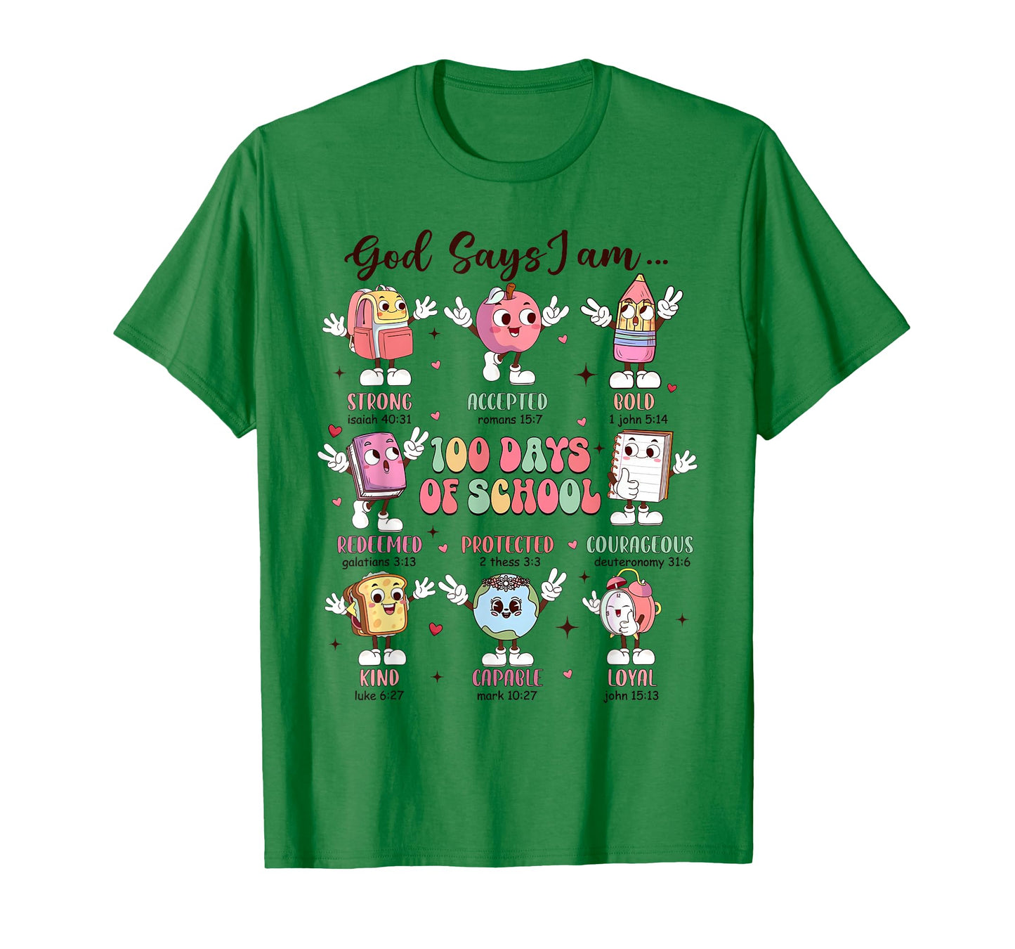 Retro God Says I Am 100 Days of School Christian Bible Verse T-Shirt
