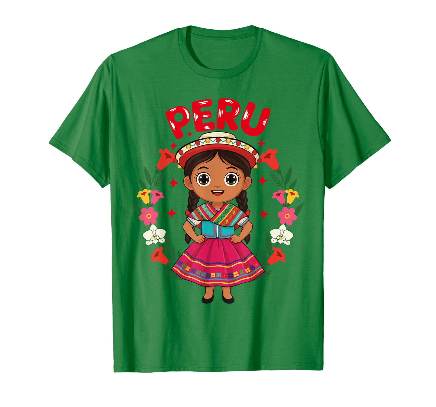 Peru Peruvian Girl Traditional Dress Flowers Heritage T-Shirt