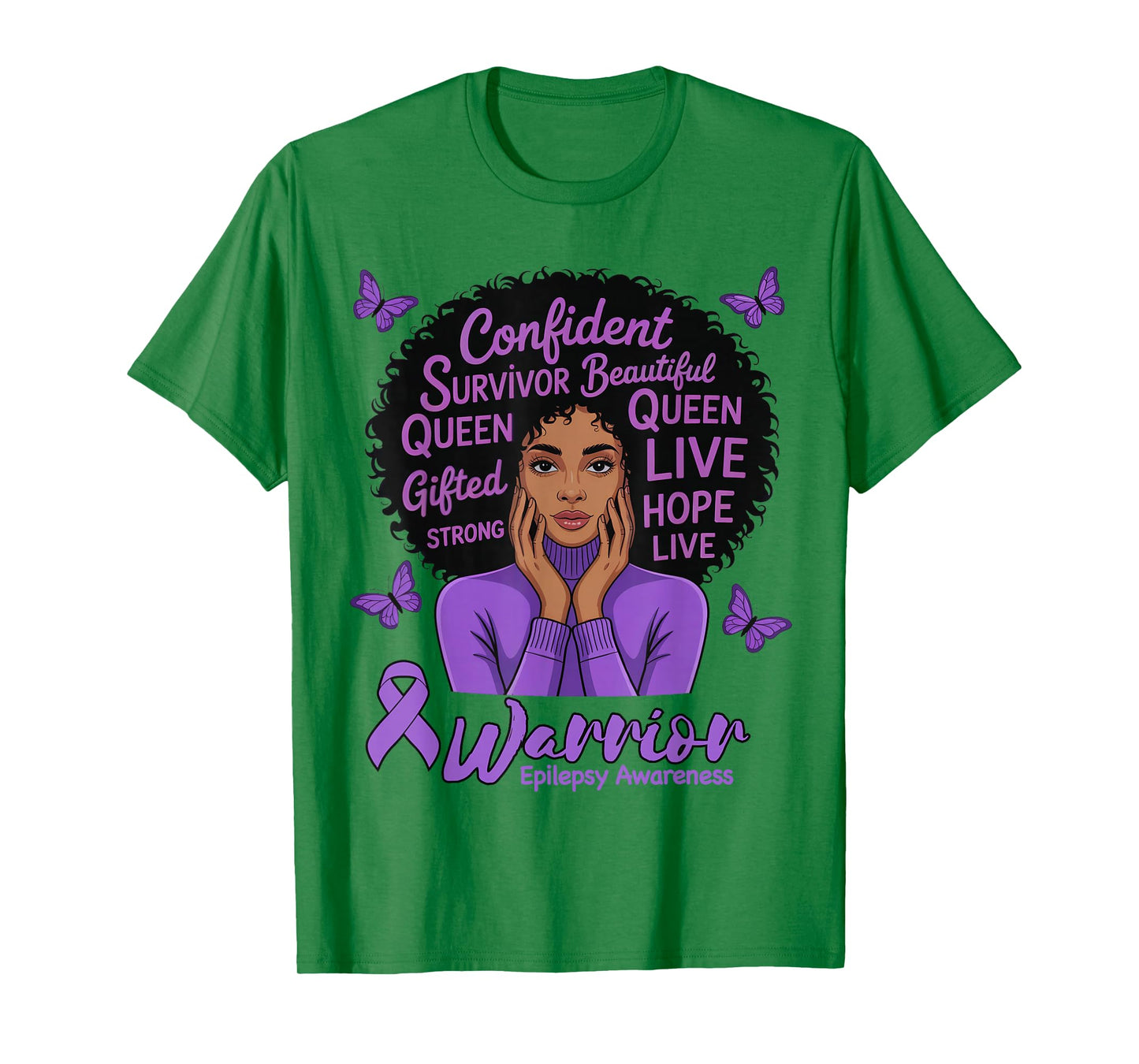 Epilepsy Women American African Queen Afro Mom Girls Purple T-Shirt