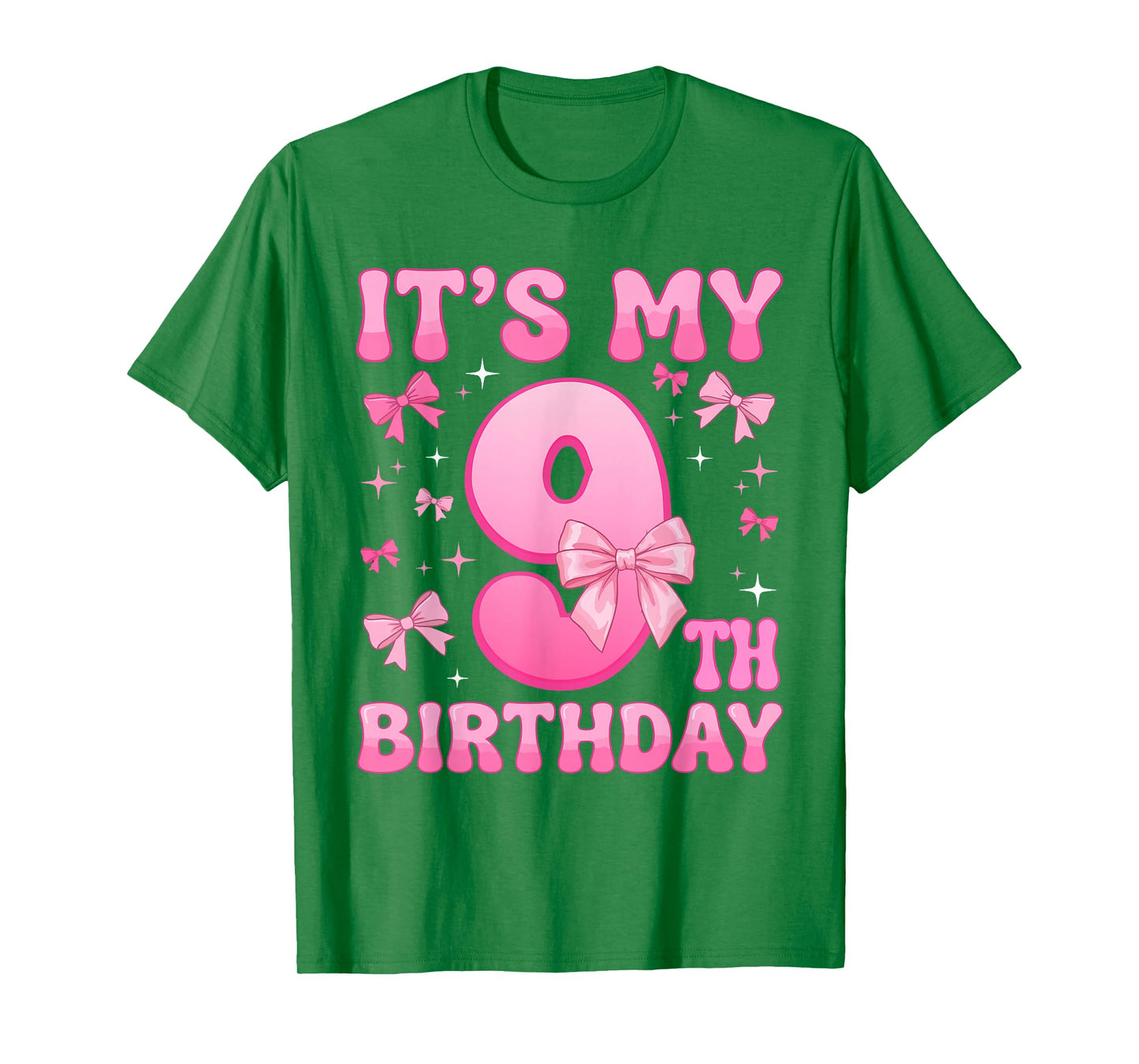 9th Birthday Shirt for Girls Coquette Bow Nine 9 Year Old T-Shirt