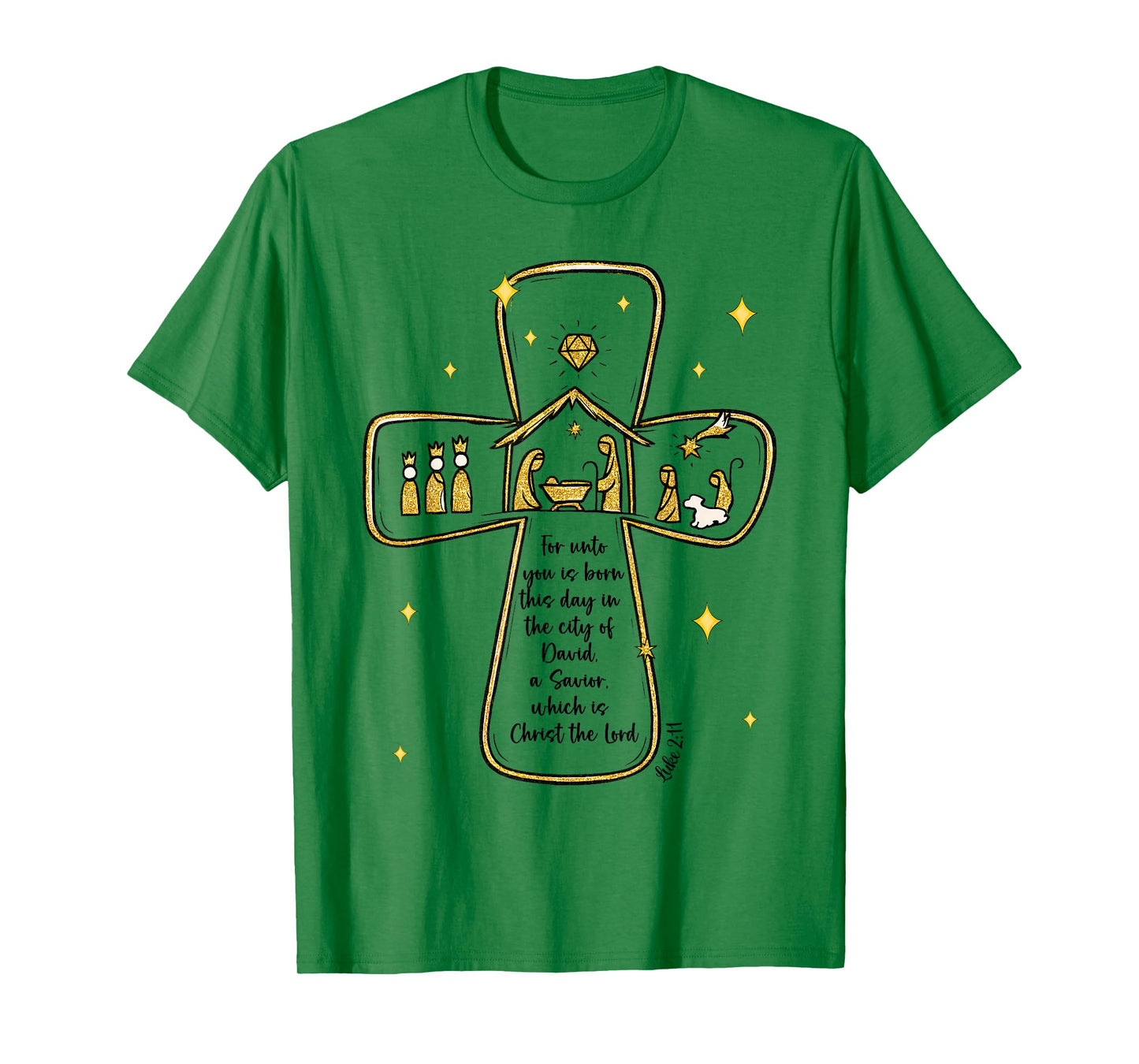Nativity Scene Cross Gold Christian Christmas The Lord T-Shirt