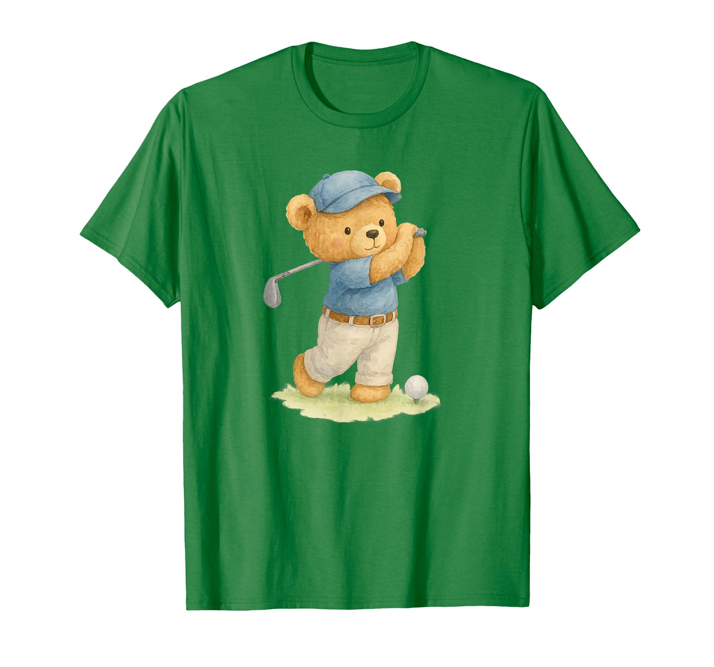 Watercolor Teddy Bear Playing Golf in Blue Outfit T-Shirt