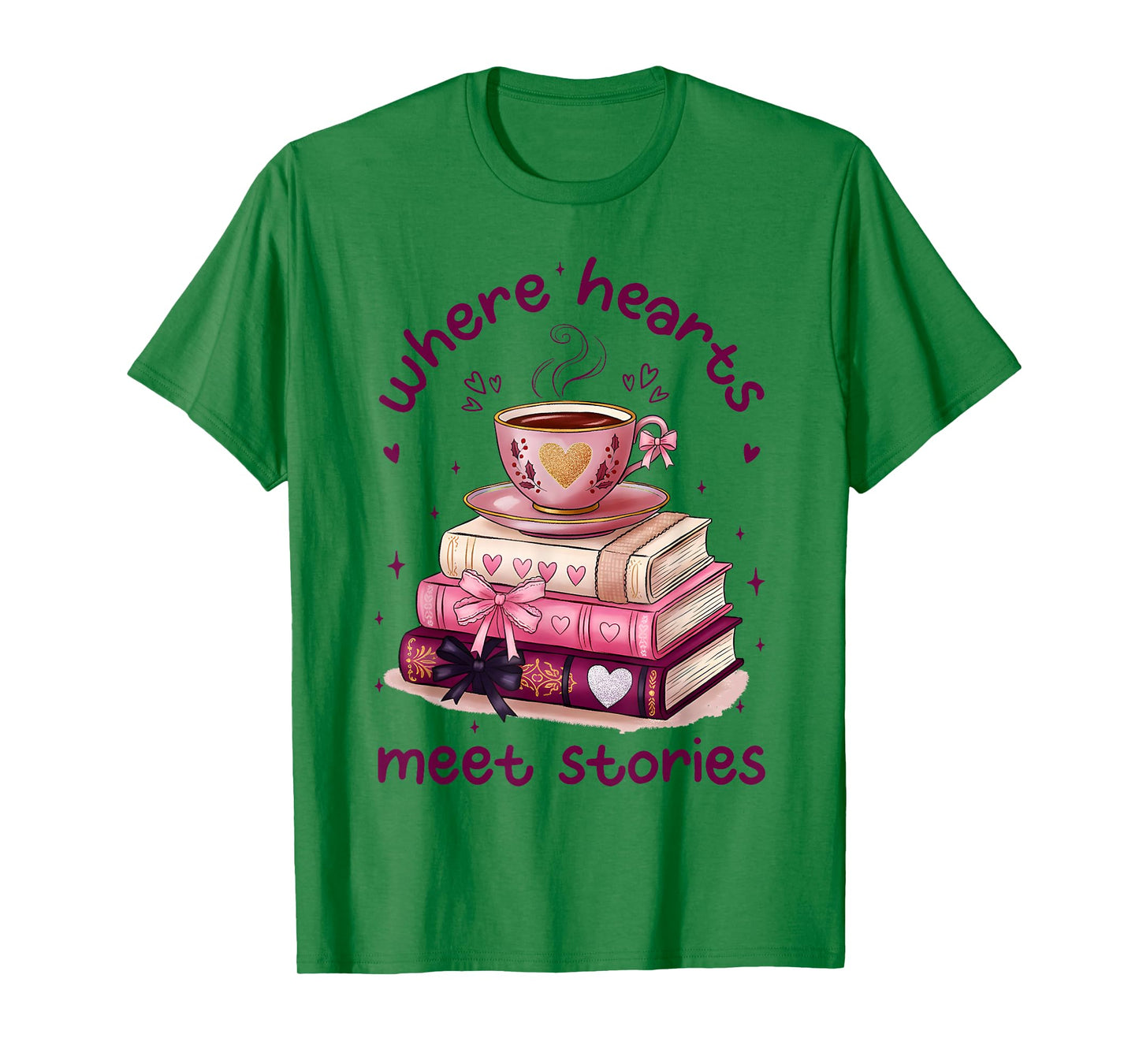 Where Hearts Groovy Meet Stories Coffee Books Valentines Day T-Shirt