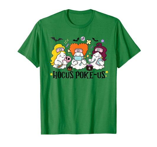 Halloween Ghost Nurse Hocus Poke Us Costume Scrub Top Women T-Shirt