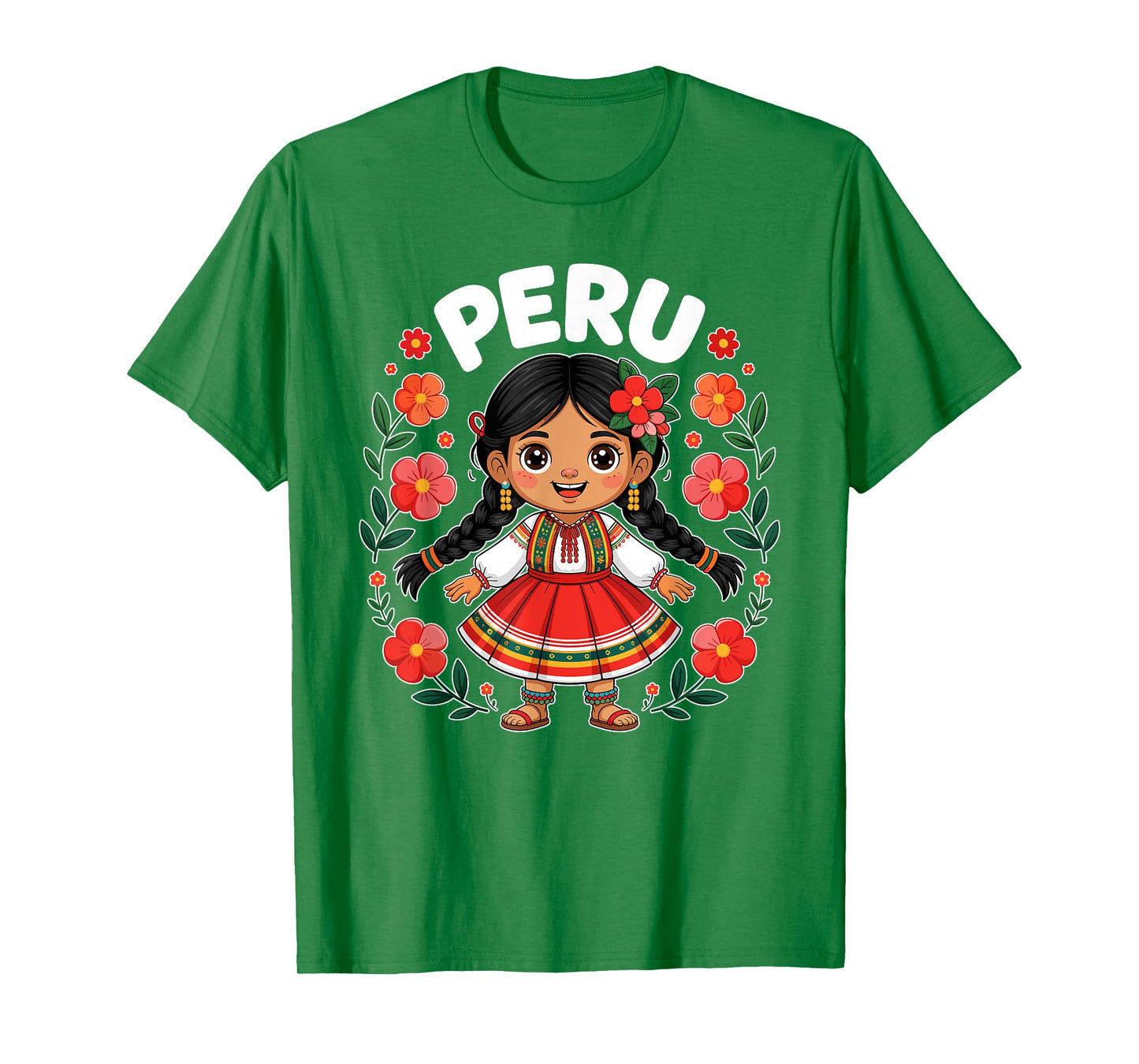 Cute Peru Girl Traditional Dress Colorful Flowers Girls Kids T-Shirt