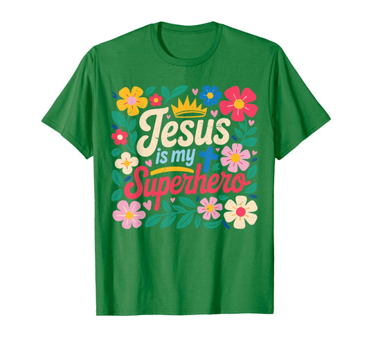 Girls Jesus is My Superhero Christian Toddler Sister God Mom T-Shirt