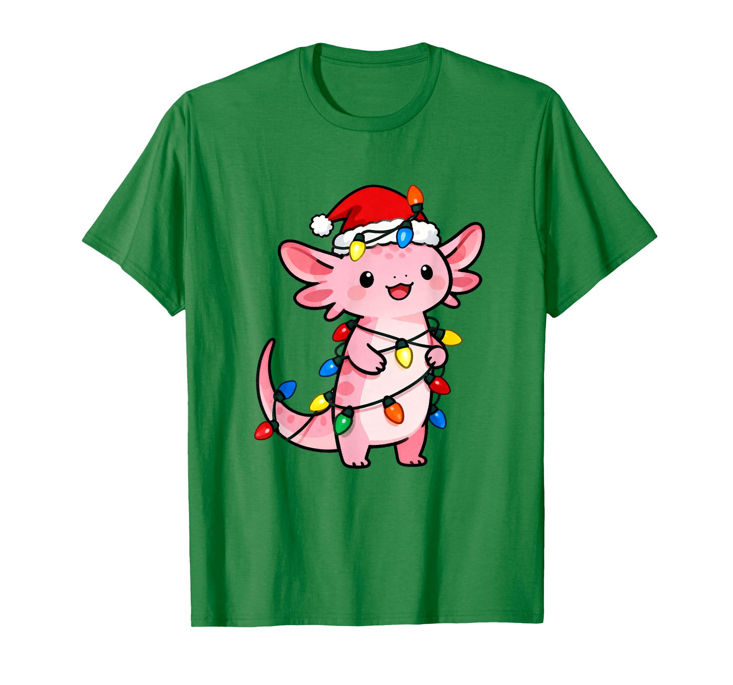 Axolotl Christmas Lights Santa Hat Xmas Holiday Girls Kids T-Shirt