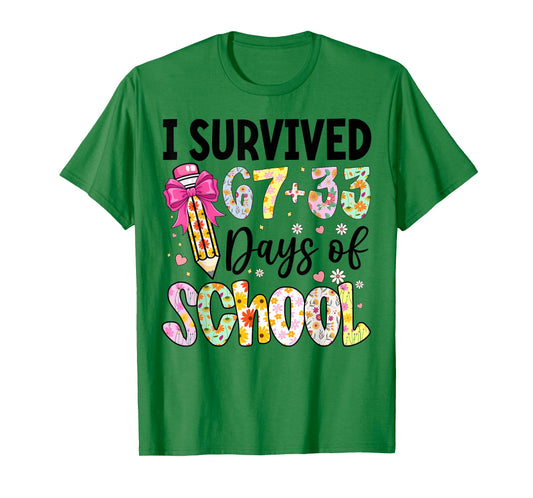 I Survived 67+33 Day of School Teacher 100 Days of School T-Shirt