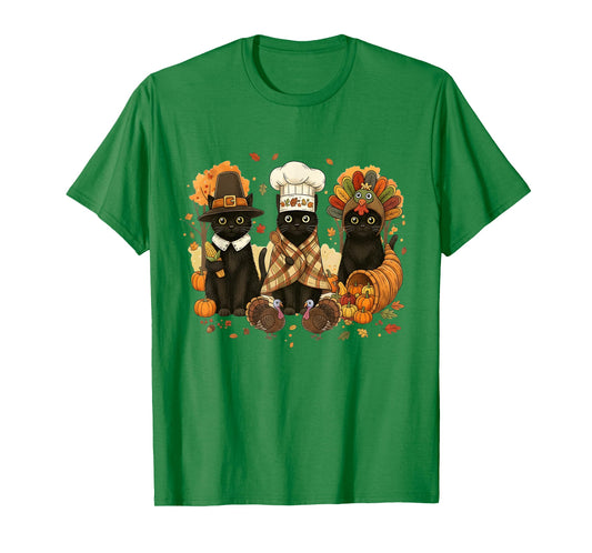Retro Black Cat Cute Fall Turkey Thanksgiving Women Men Kids T-Shirt
