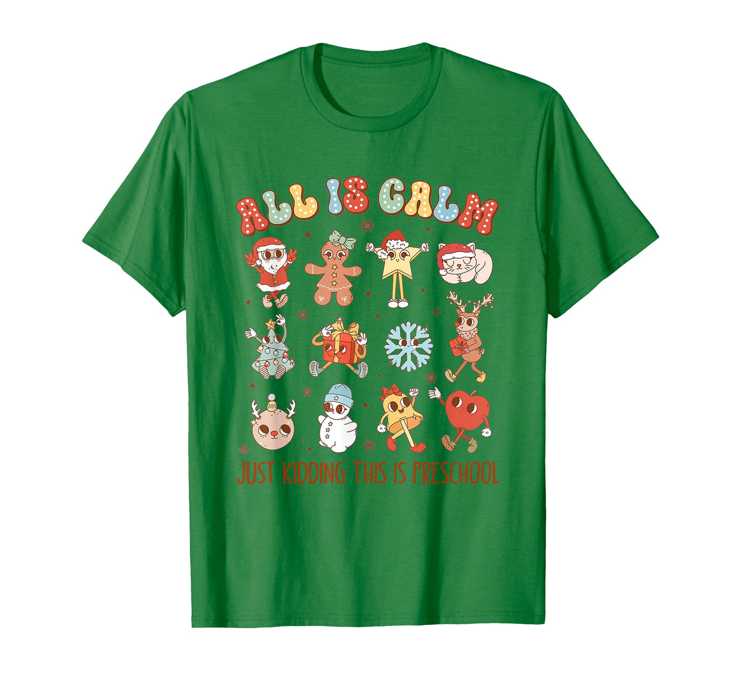Retro All is Calm Pre-K Holiday Preschool Teacher Christmas T-Shirt
