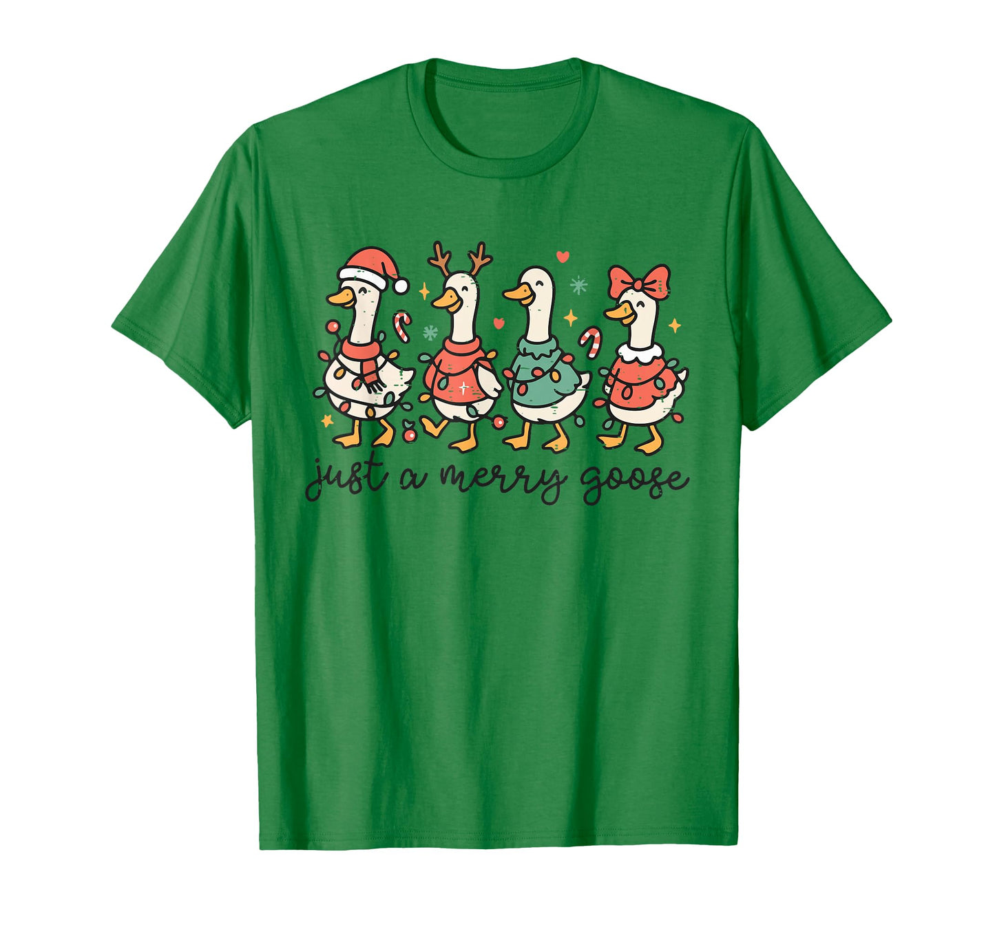 Retro Funny Just A Merry Goose Christmas Lights Cute Xmas T-Shirt