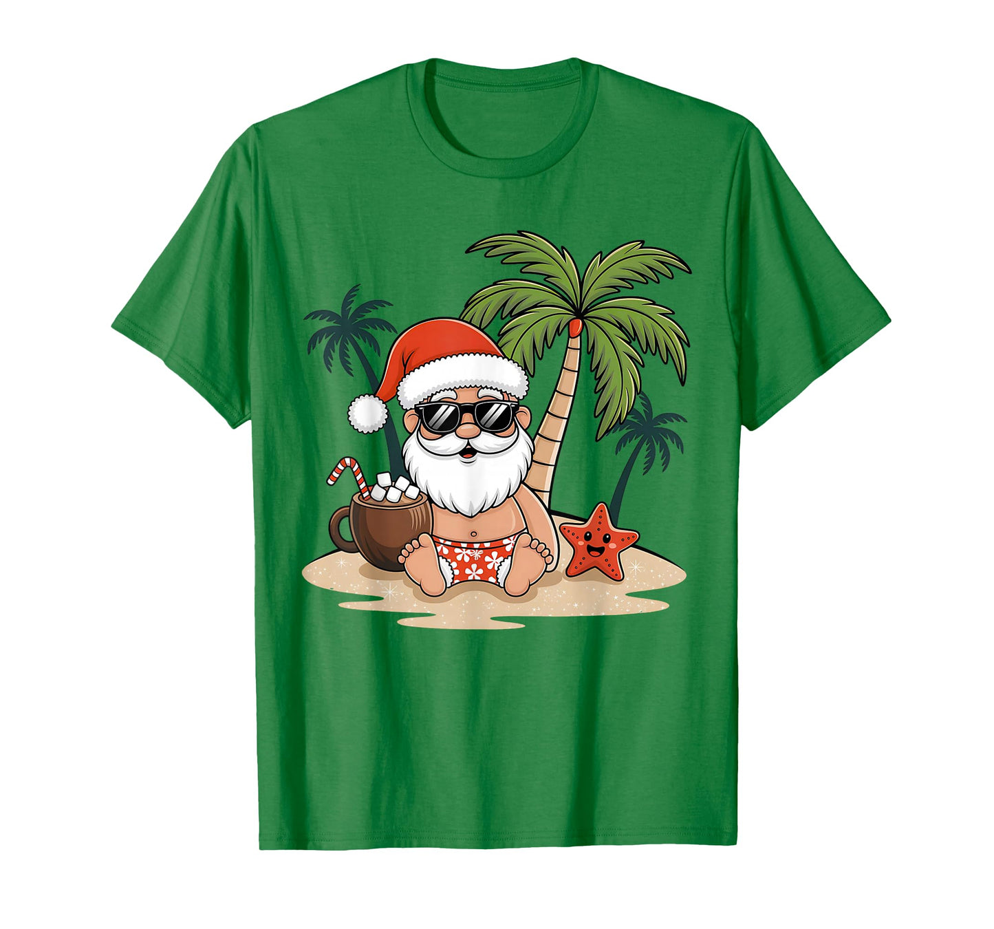 Funny Christmas Santa Hawaiian Beach Xmas Palm Tree Tropical T-Shirt