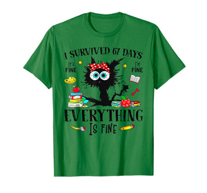 I Survived 67 Days of School Funny Cat Six Seven Meme T-Shirt