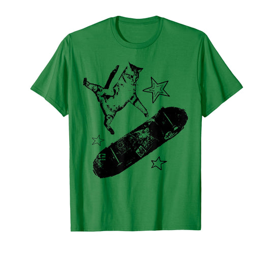 Vintage Skateboard Cat Y2K Funny Silly Kitten Men Women T-Shirt