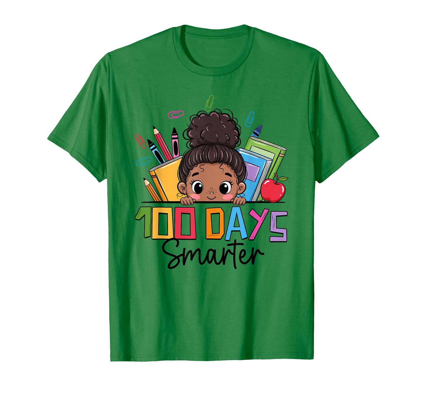 100 Days Smarter Messy Bun 100th Day of School Afro Girl Kid T-Shirt