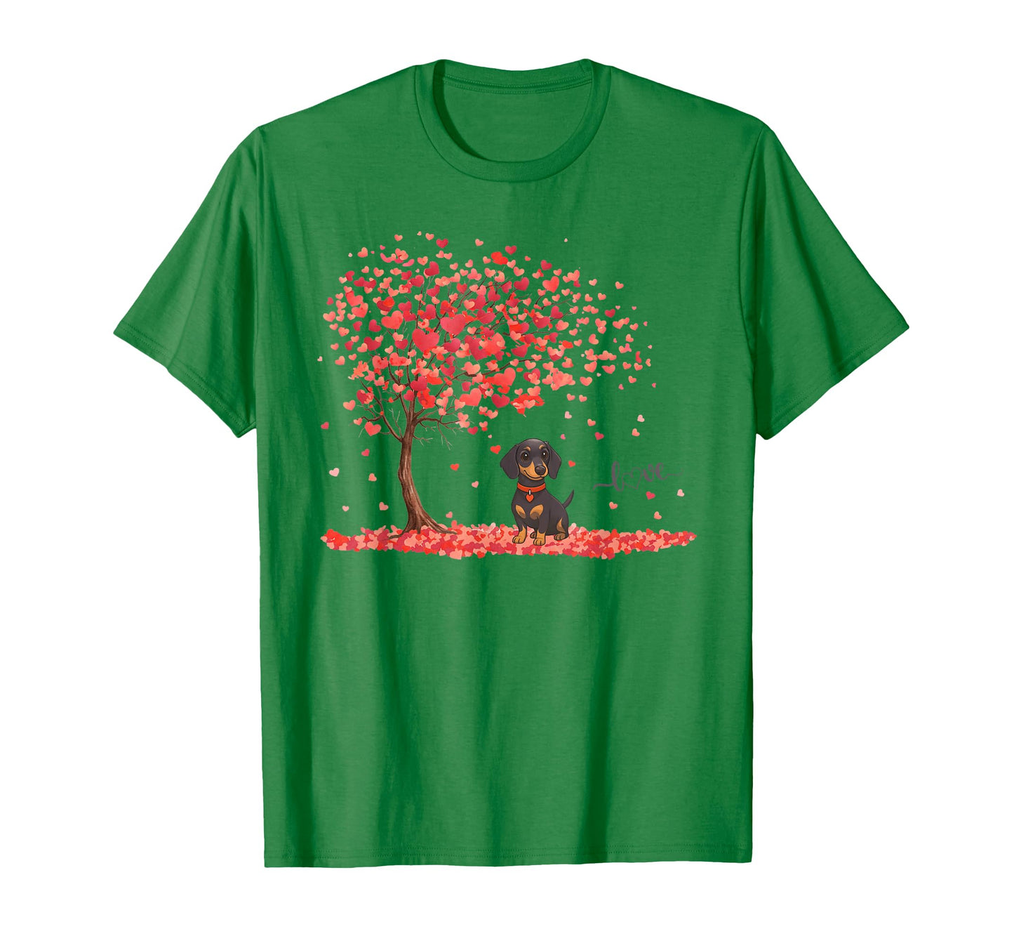 Dachshund Dog Heart Tree Valentine T-Shirt