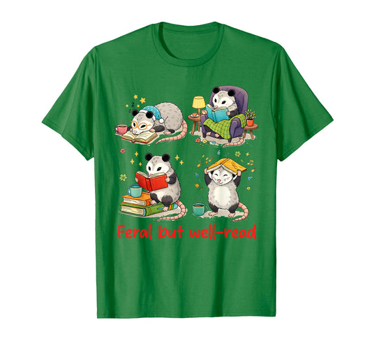 Book Lover Opossum Reading Squad Bookish Feral But Well-Read T-Shirt