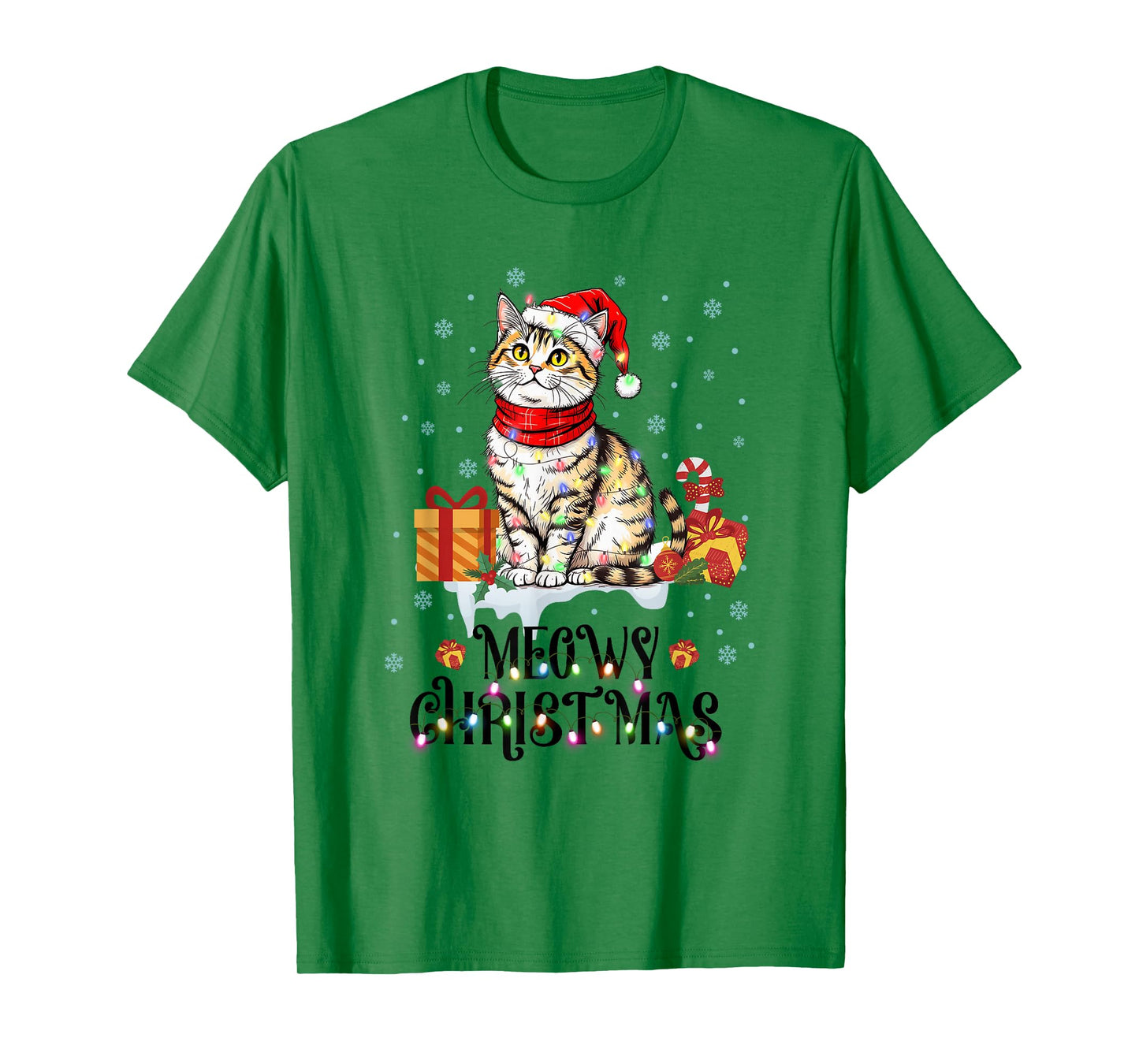 Moewy Christmas Cute Cat Santa Hat Xmas Tee T-Shirt