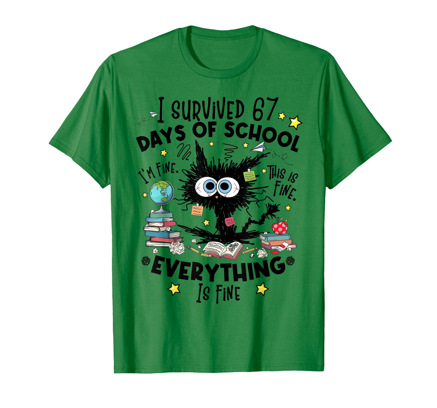 Cat I Survived 67 Days of School Teachers Students Six Seven T-Shirt