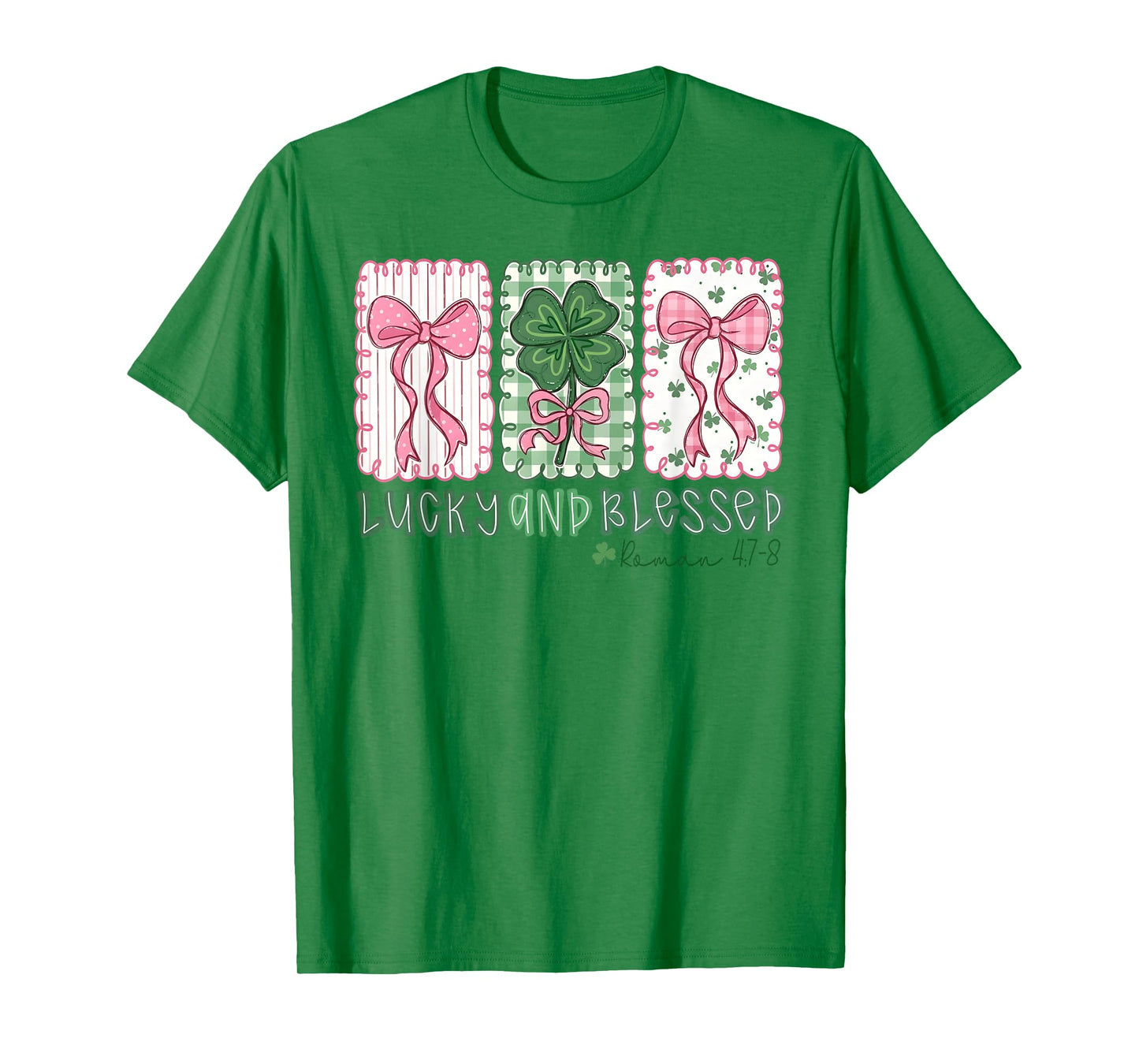 St Patrick's Day Preppy Lucky and Blessed Coquette Bow Girly T-Shirt