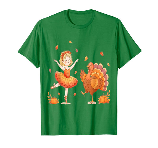 Women Thanksgiving Dancing Turkey Girls Kids Dance Fall T-Shirt