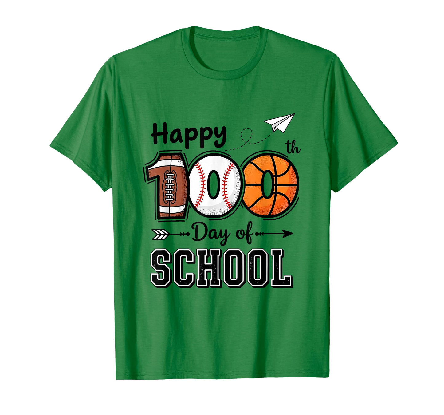 Happy 100th Day of School Sports Lover Football Basketball T-Shirt