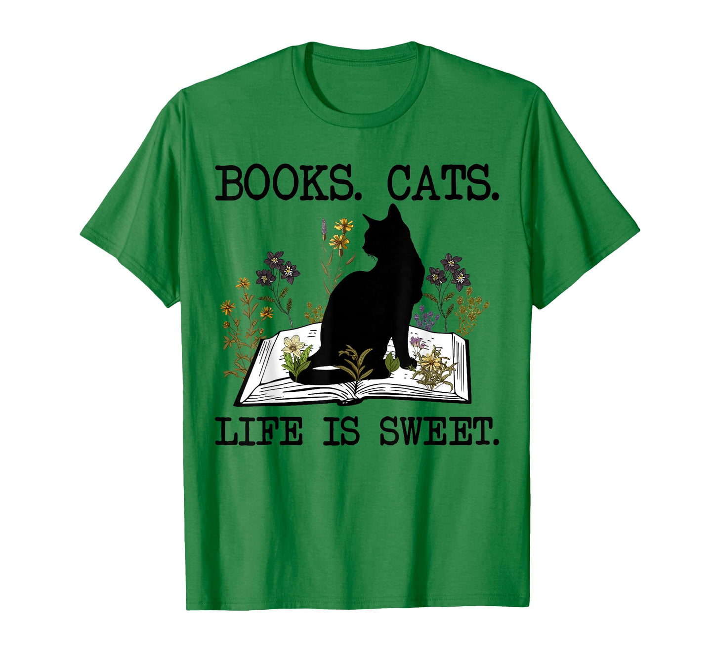 Books Cats Life is Sweet Funny Cat Book Lover Men Women Teen T-Shirt