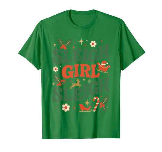 Funny Sleigh Girl Sleigh Vintage 70s Christmas Graphic T-Shirt