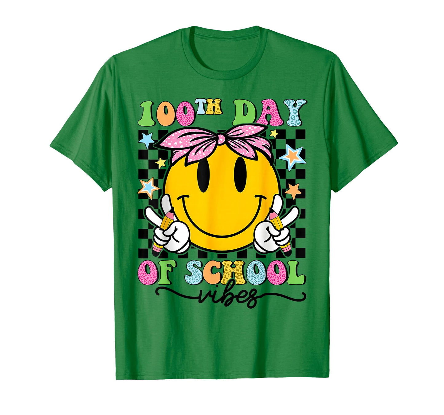 Groovy Face 100 Days of School Vibes 100th Day Bandana Girl T-Shirt