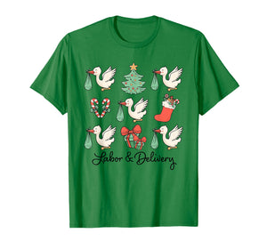 Labor and Delivery Christmas Women Nurse Stork Squad T-Shirt